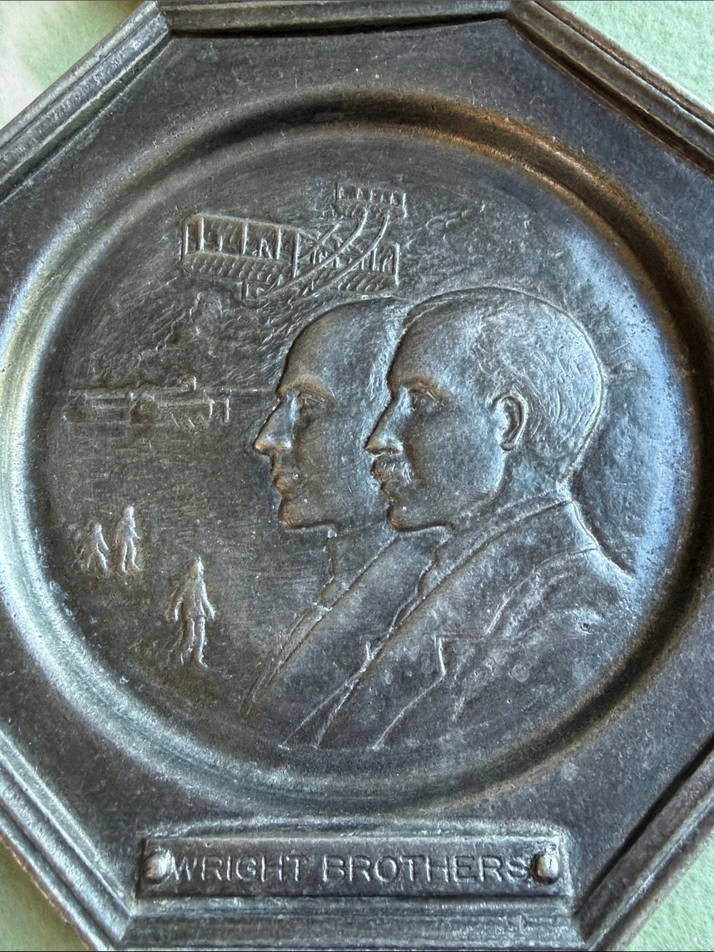 Vintage Set of 4 Octagonal Pewter Commemorative Wall Plates - Aviation Pioneers